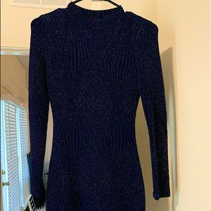 Blue long sleeve formal fitted mini dress